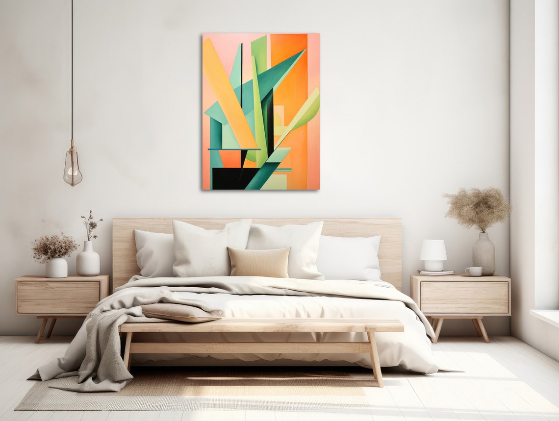 Tropical Geometric Shard Leaves Teal Peach Orange Abstract Poster - Image 2