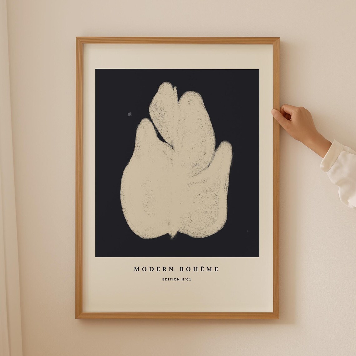 Modern Boheme Botanical Leaf Silhouette On Dark Black Art Poster