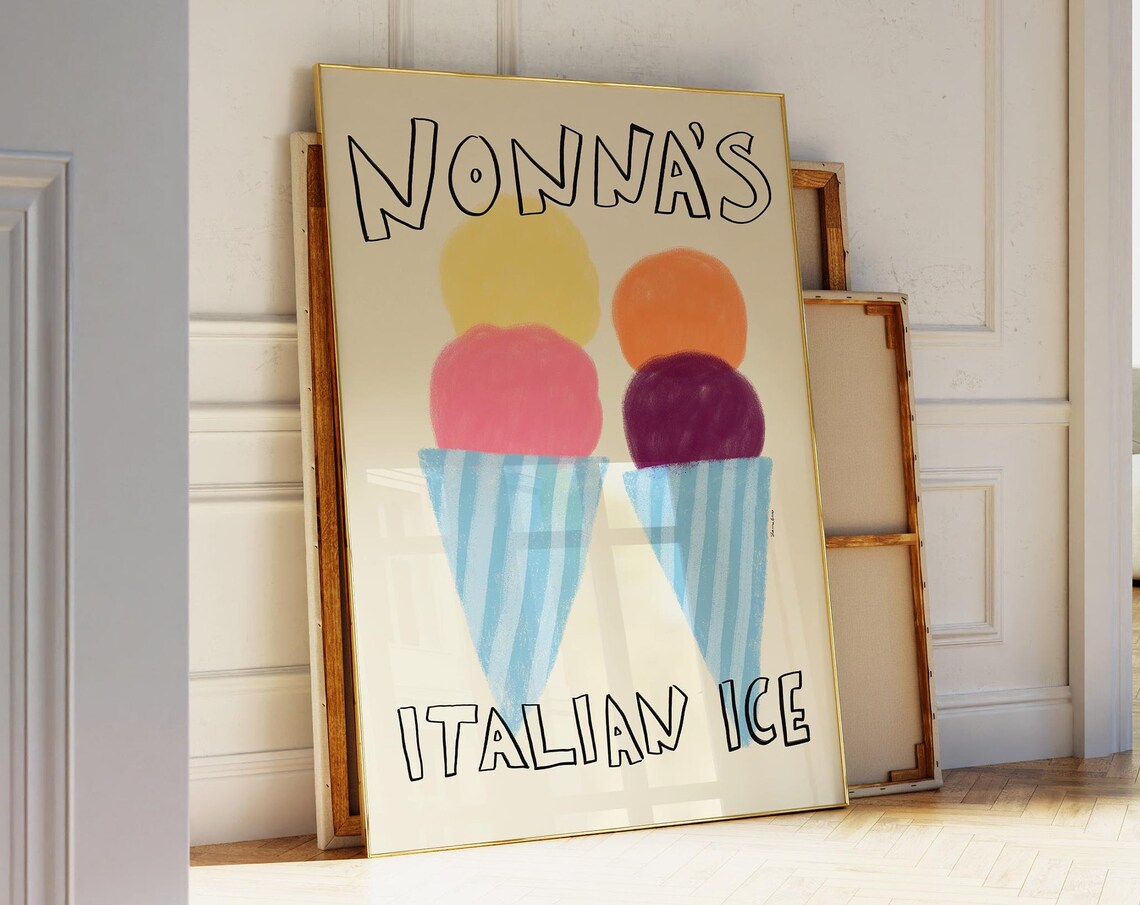 Nonnas Italian Ice Cream Cones Retro Food Typography Art Poster