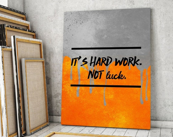 Hard Work Not Luck Quote Motivational Canvas Print Success Painting Office Decor Abstract Poster Hustle Sign Good Colorful Wall Art