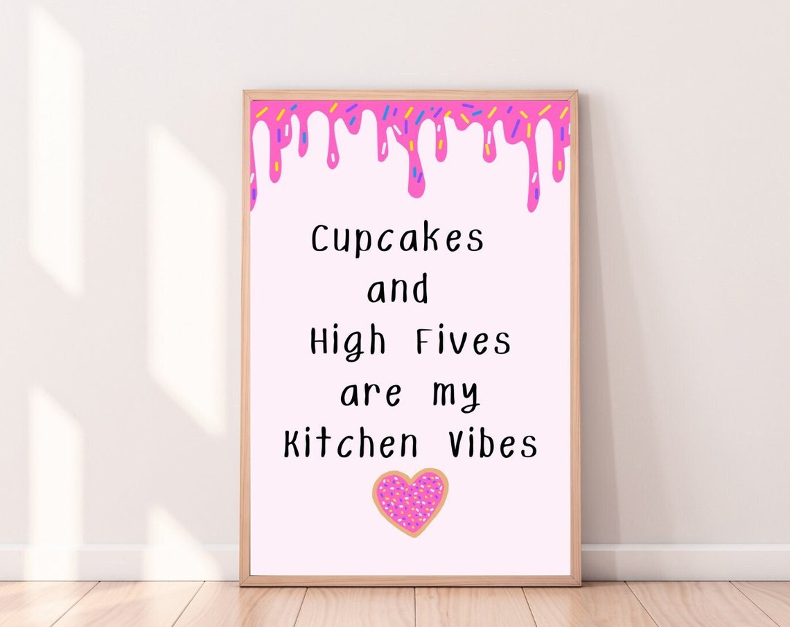 Cupcakes And High Fives Wall Art Kids Kitchen Sign Kitchen Wall Art - Image 3