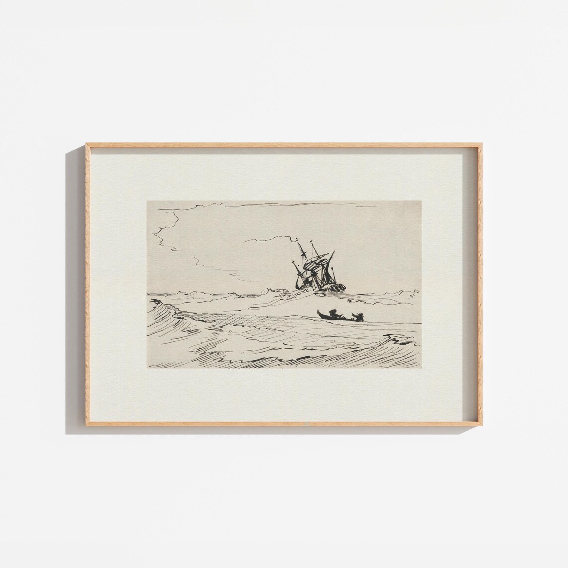 Vintage Nautical Sailboat Ink Drawing Art Print