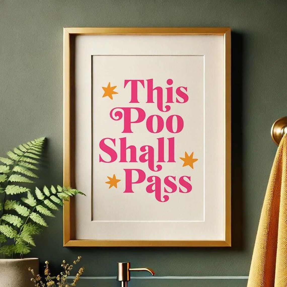 This Poo Shall Pass Funny Pink Bathroom Quote Stars Wall Art - Image 4