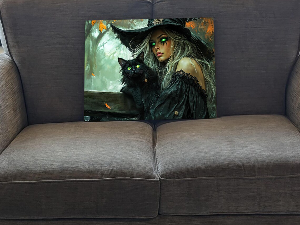 Crazy Witch With Her Cat, Spooky Halloween Art - Image 5