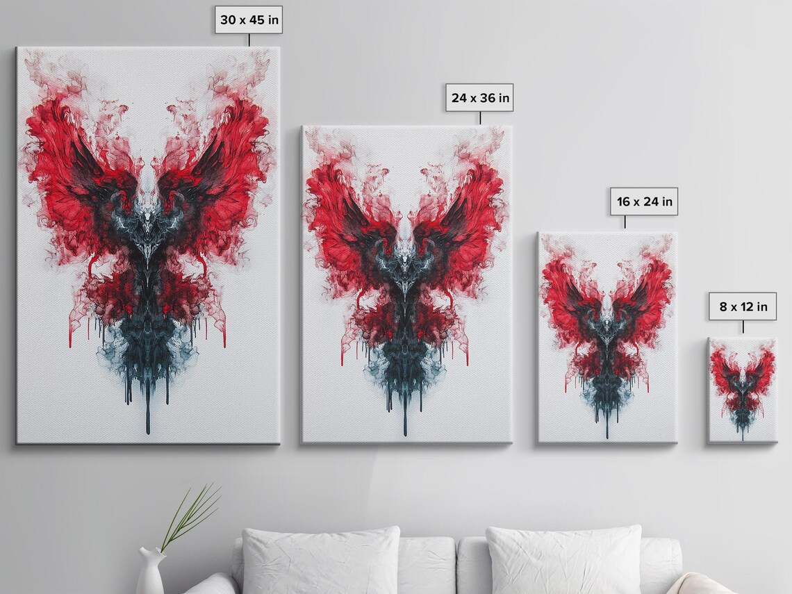 Fiery Red Ink Wings Symmetrical Butterfly Abstract Art Poster - Image 3