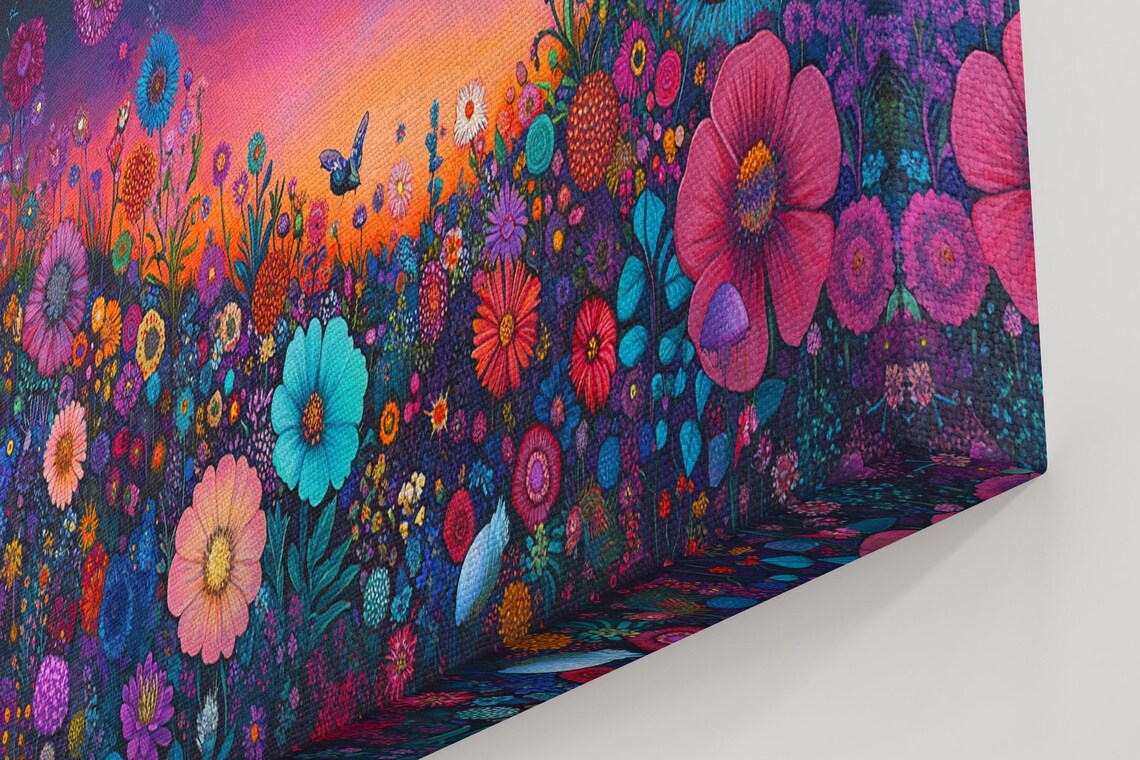 Wildflower Sunset Horizon Colorful Blooms Golden Sky Floral Art Poster - Image 4