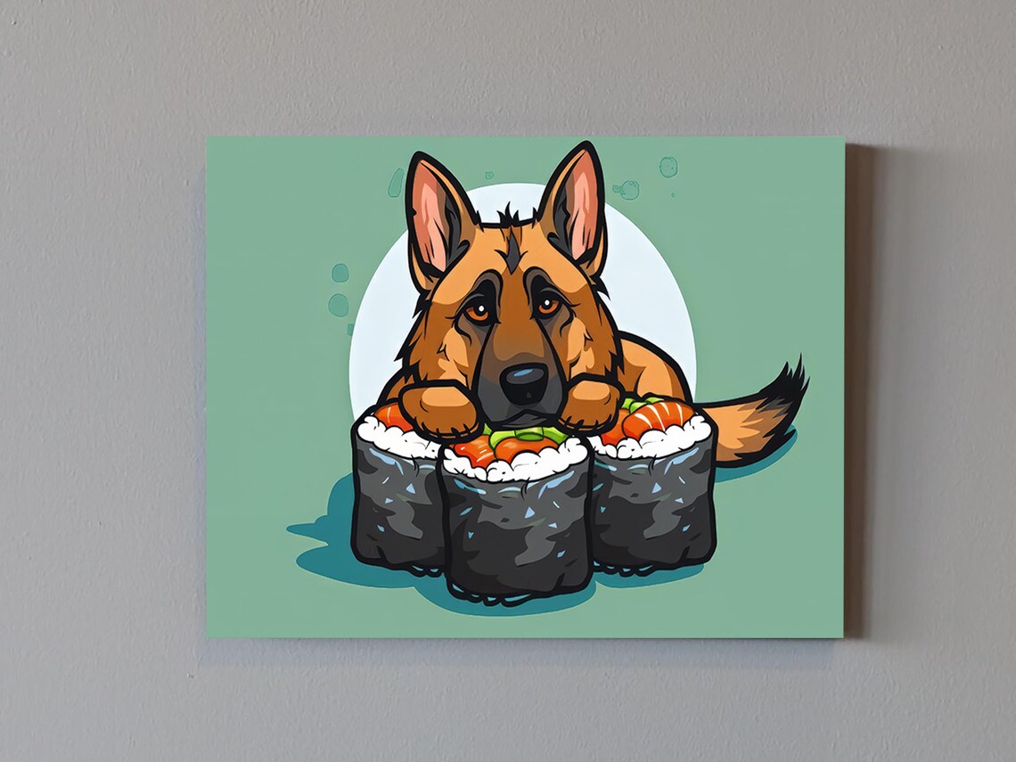 German Shepherd Waiting For Sushi, Funny Art