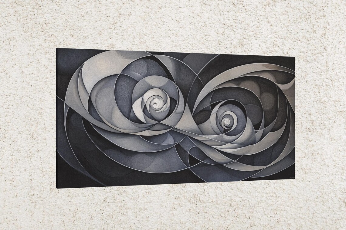 Grayscale Swirling Geometry Abstract Wall Art