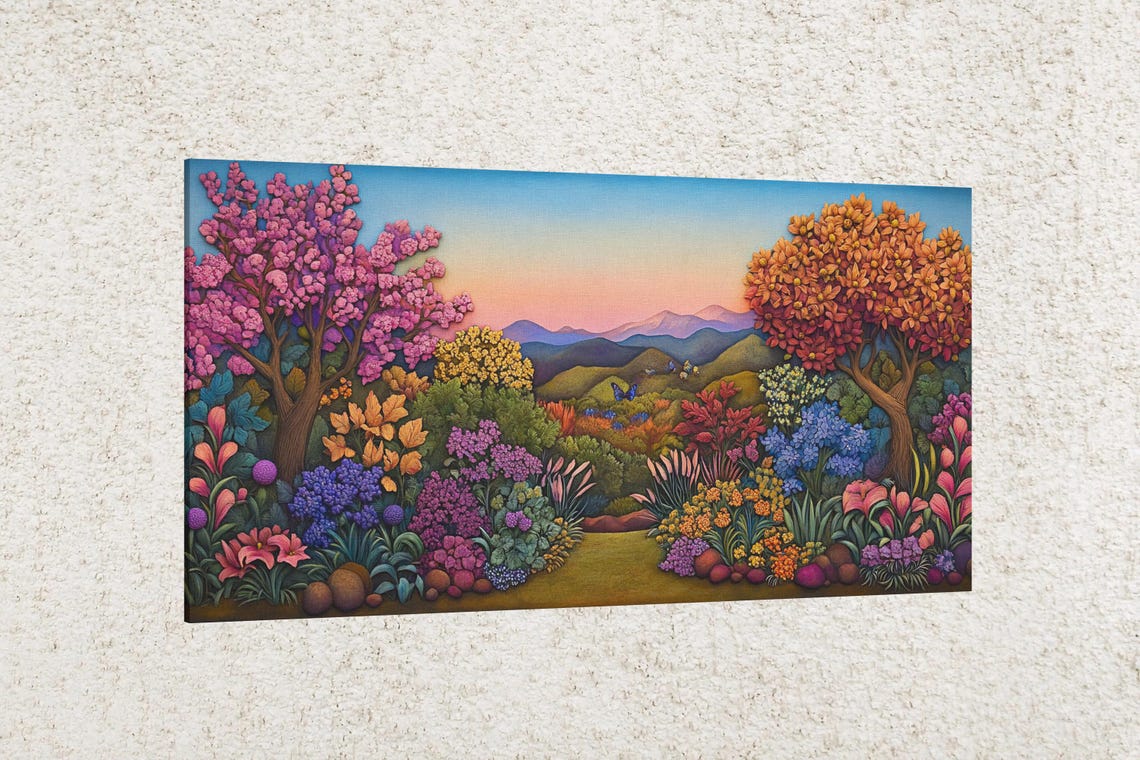 Garden Sunset Scene Vibrant Art Nature Wall Decor Inspiring Landscape Print - Image 2