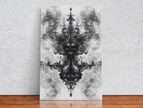 Black Ink Fiery Skull Print Print