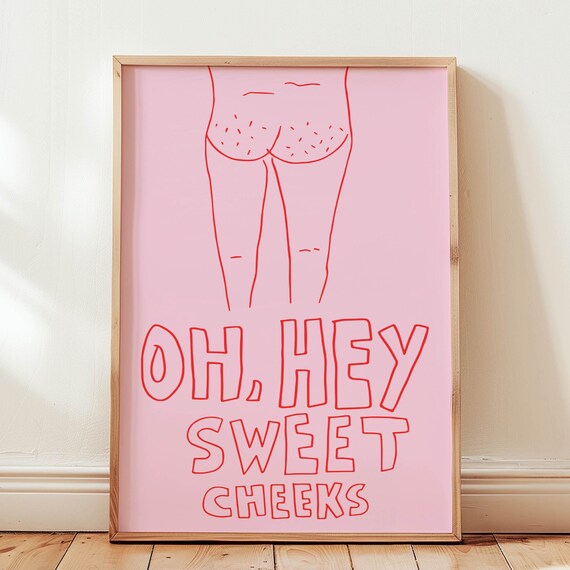 Sweet Cheeks Art Print Funny Bathroom Poster Cute Bathroom Decor Retro Bathroom Print Minimalist Bathroom Poster Wall Art Pink