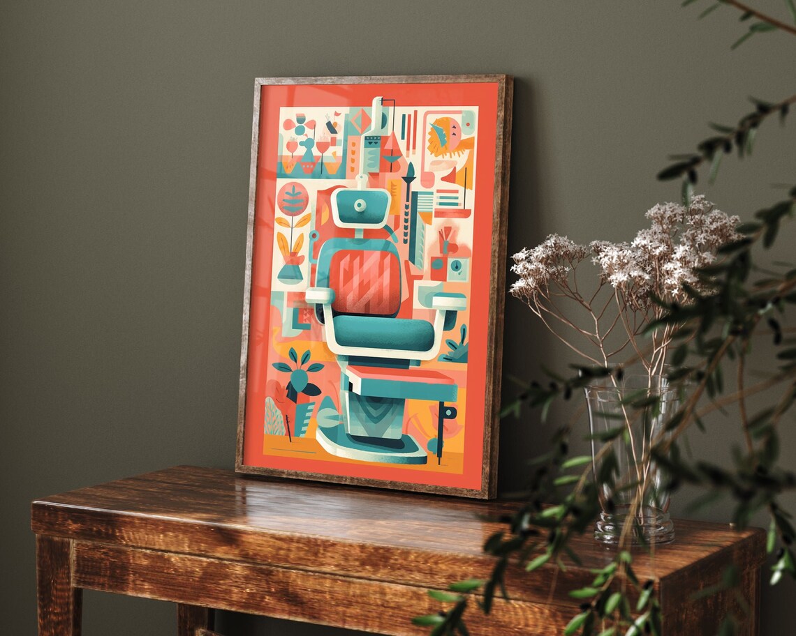 Vintage Dentist Chair Office Decor Retro Dental Illustration Poster