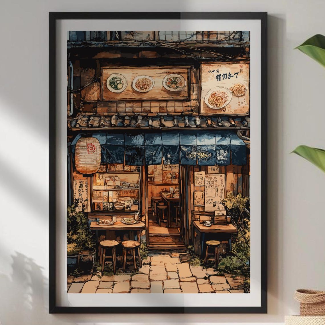 Autumn Night Izakaya Glowing Windows Maple Japan Bar Art Poster