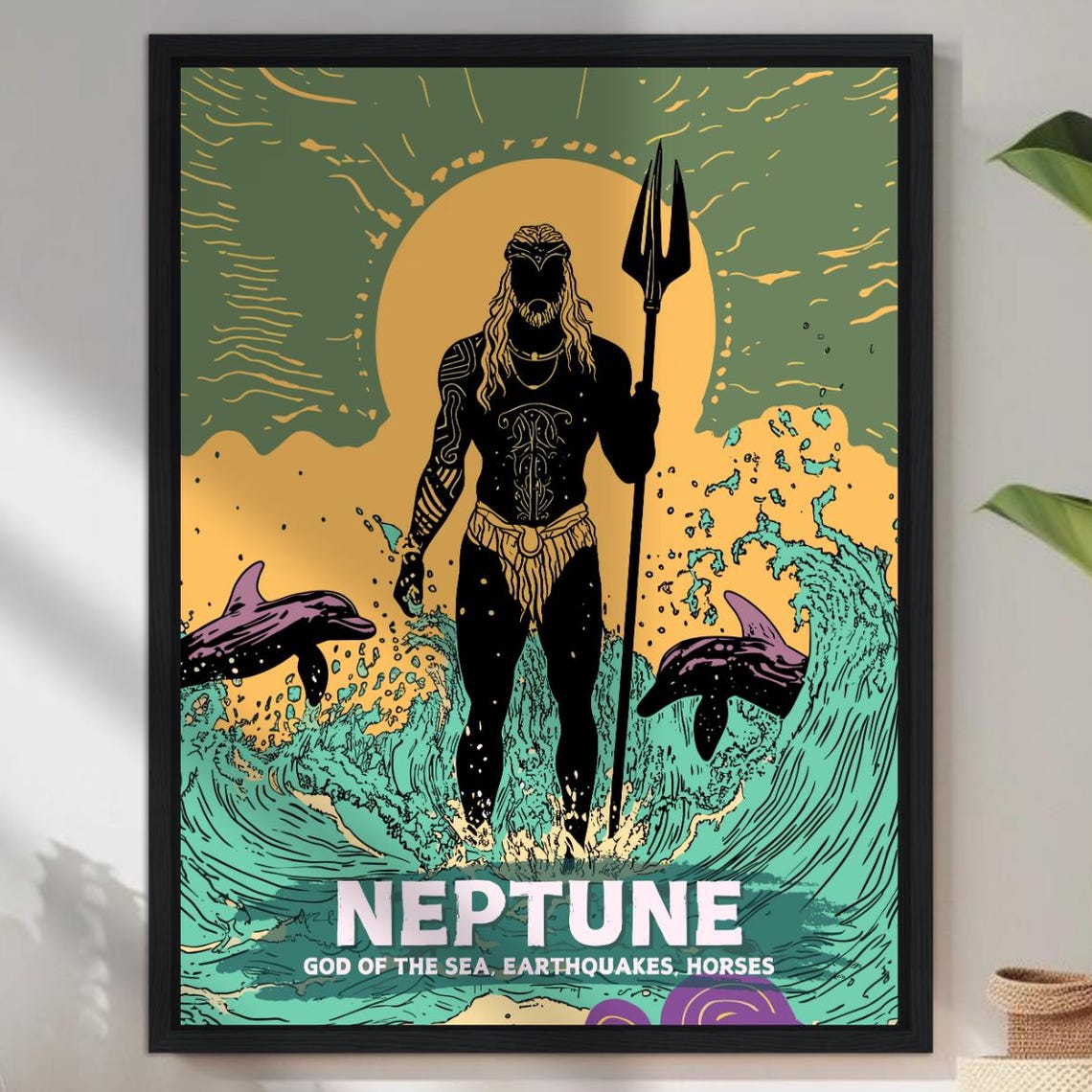 Neptune Roman God of the Sea Trident Dolphins Ocean Art Poster