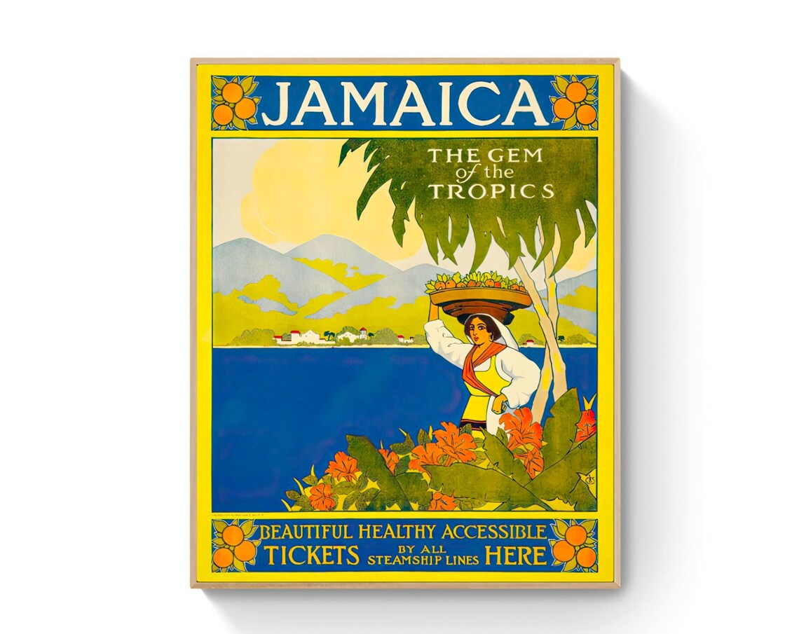Jamaica The Gem of the Tropics Vintage Travel Fruit Wall Art Decor
