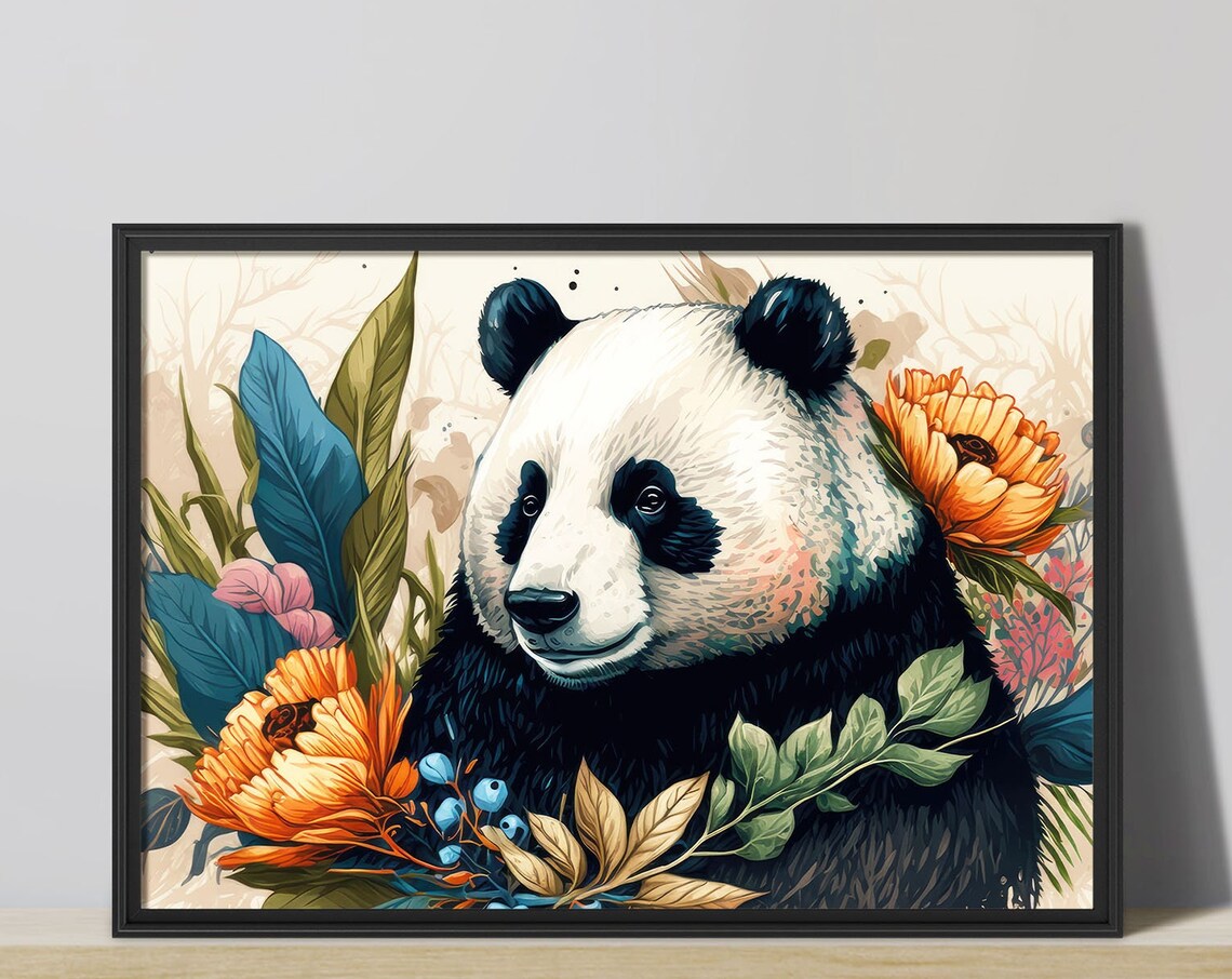 Giant Panda Bear Floral Botanical Modern Jungle Wildlife Poster - Image 3