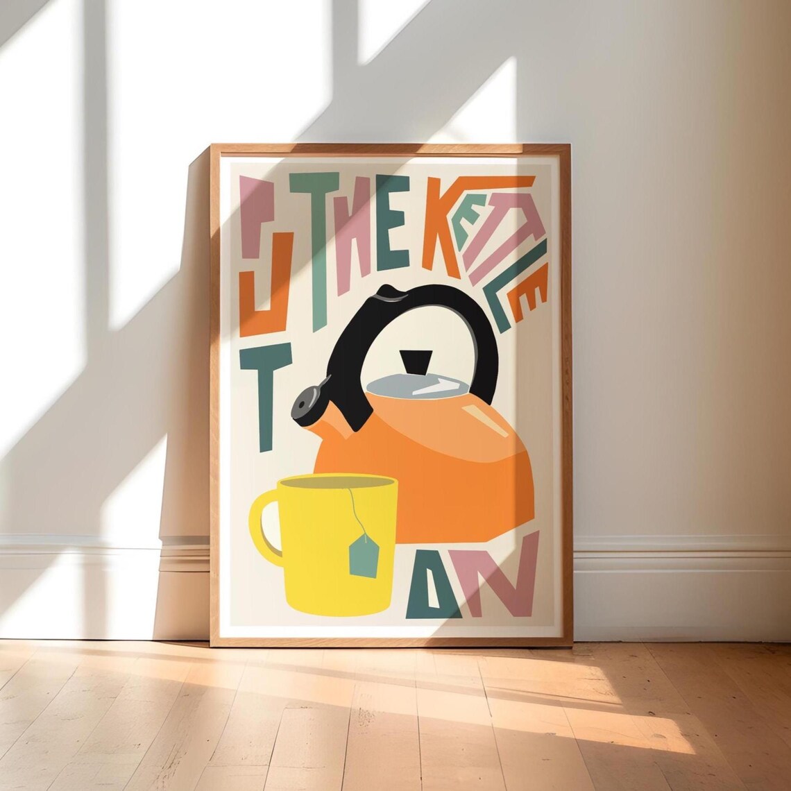 Put The Kettle On Retro Kitchen Typography Print