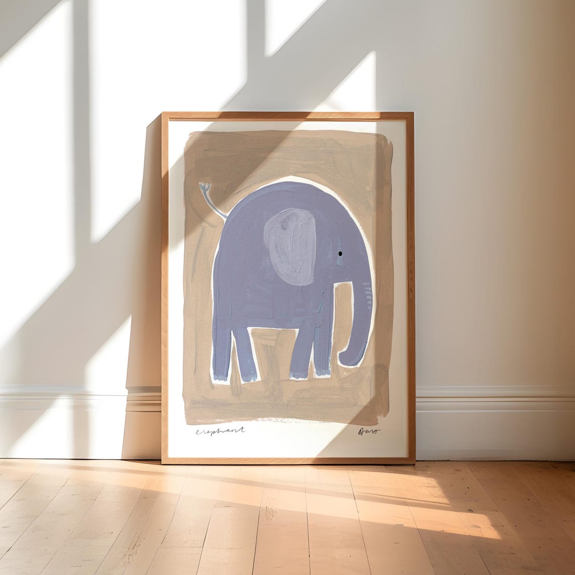 Neutral Elephant Art Print Safari Nursery Decor