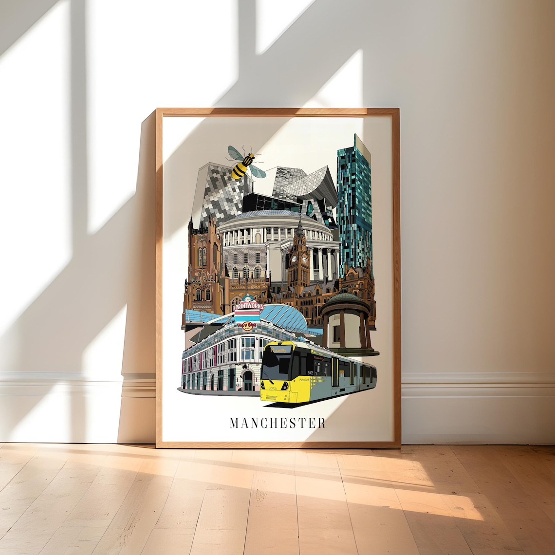 Manchester Landmarks Handdrawn Cityscape Art Print
