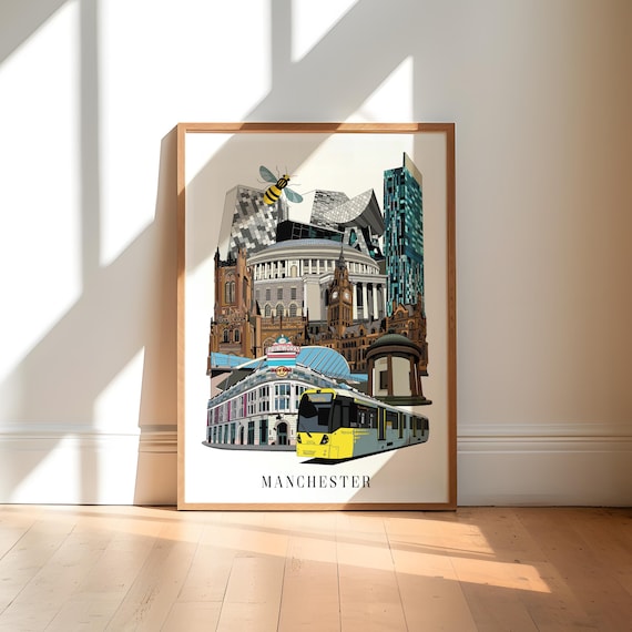 Manchester Landmarks Handdrawn Cityscape Art Print