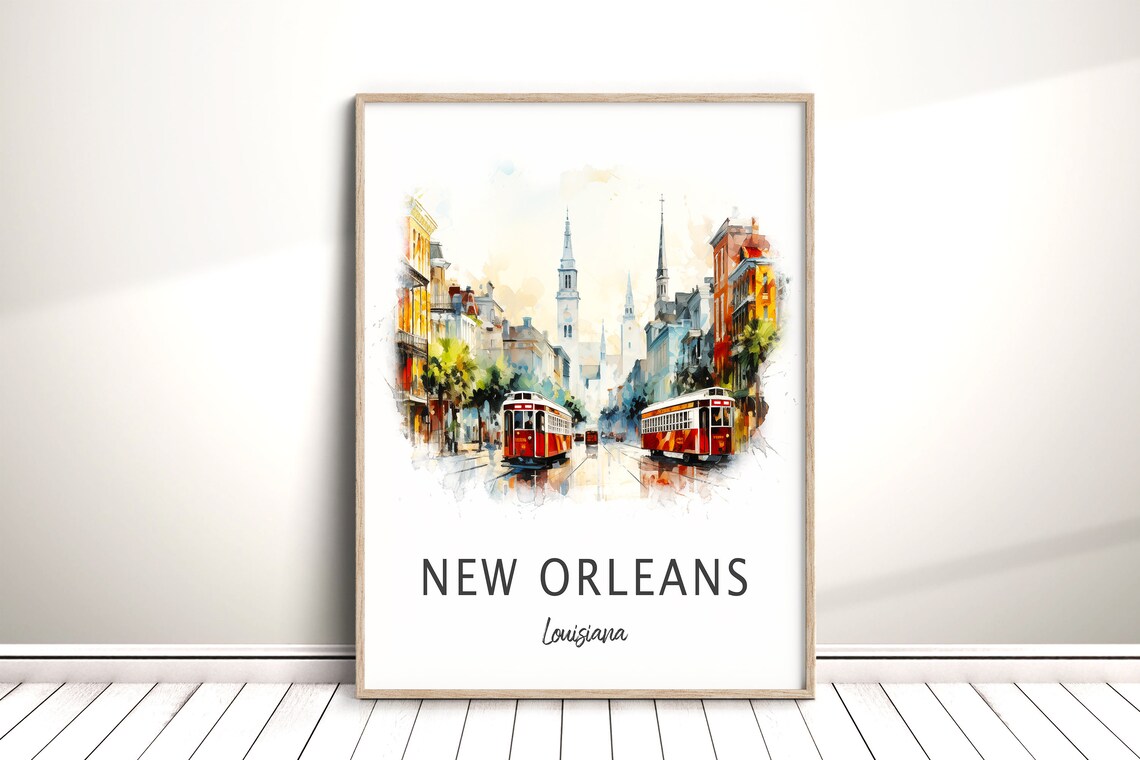 New Orleans Louisiana Usa City Travel Poster Vacation Wall Artbirthday Anniversary Gifthome Decor Watercolor