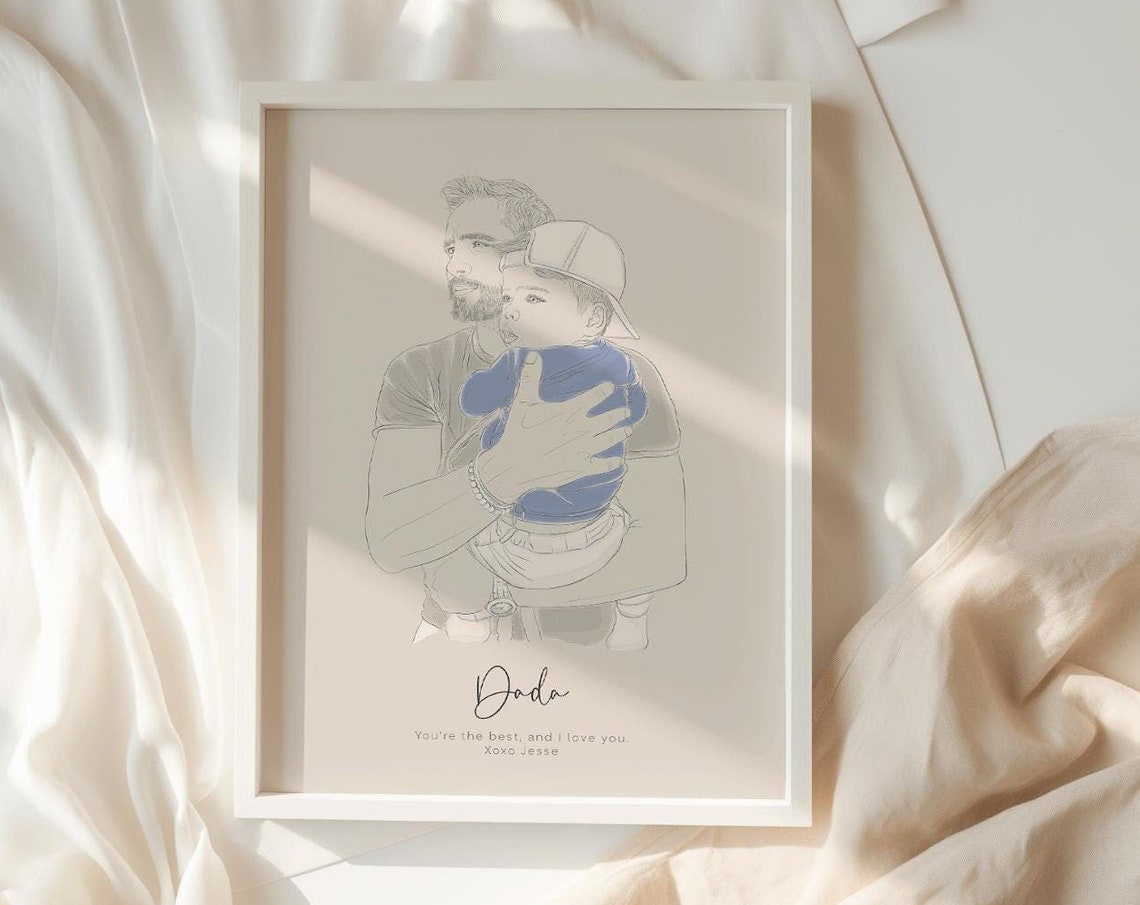 Personalized Dada Portrait Sketch Father And Baby Boy Poster