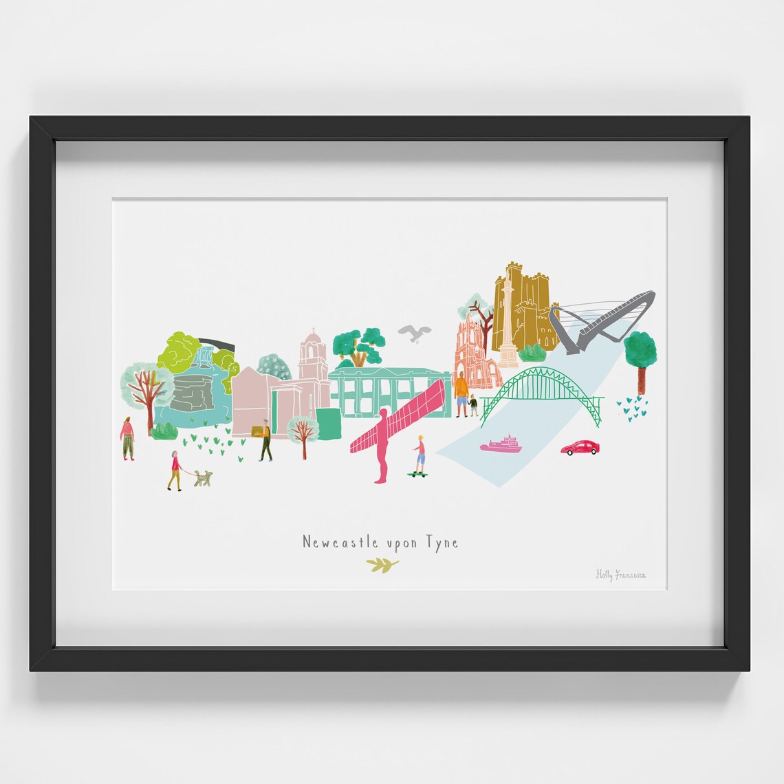 Newcastle Upon Tyne Skyline Art Print, UK Travel Poster