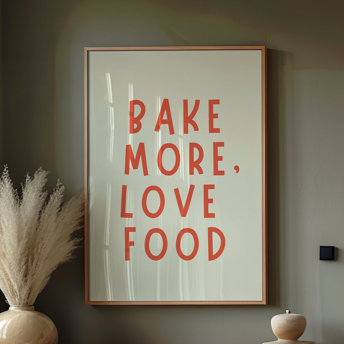 Bake More Love Food Red Typography Baker Kitchen Wall Poster