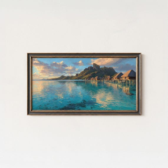 Bora Lagoon Sunset Painting Tropical Ocean Art Print