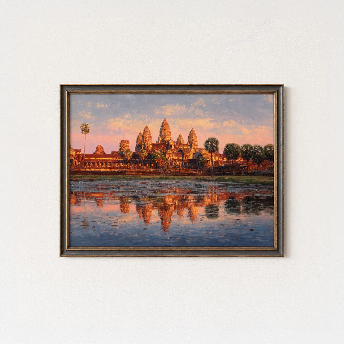 Angkor Wat Sunrise Cambodia Temple Reflection Oil Painting Poster