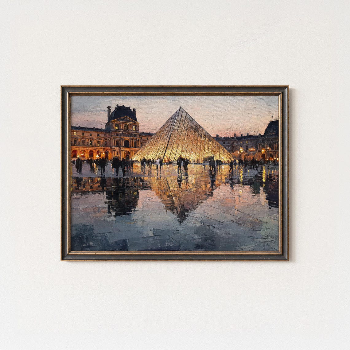 Louvre Pyramid Dusk Rainy Courtyard Paris Impressionist Poster