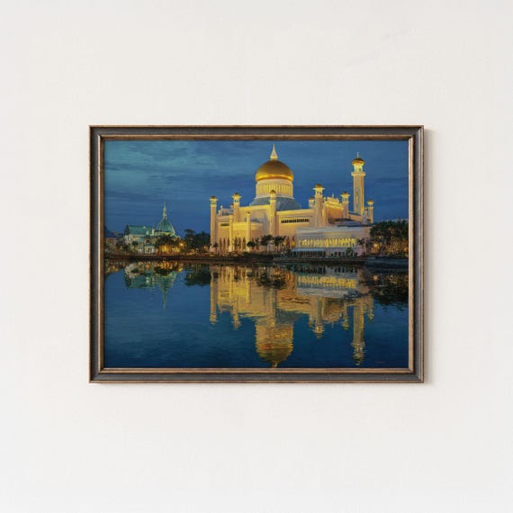 Brunei Mosque Golden Dome Art Print Islamic Architecture Wall Decor