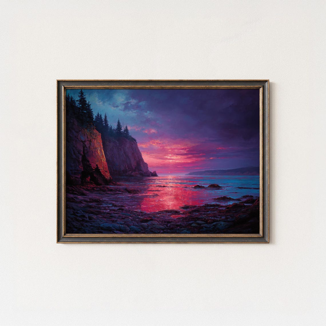 Bay Of Fundy Sunset Wall Art Dramatic Canada Cliffs Seascape Painting