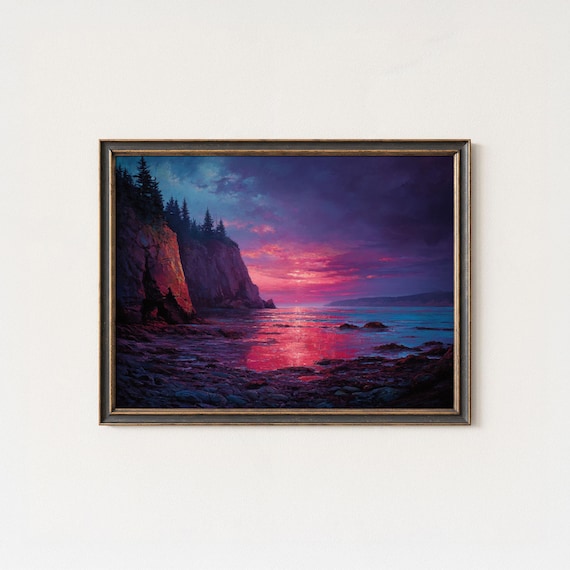 Bay Of Fundy Sunset Wall Art Dramatic Canada Cliffs Seascape Painting