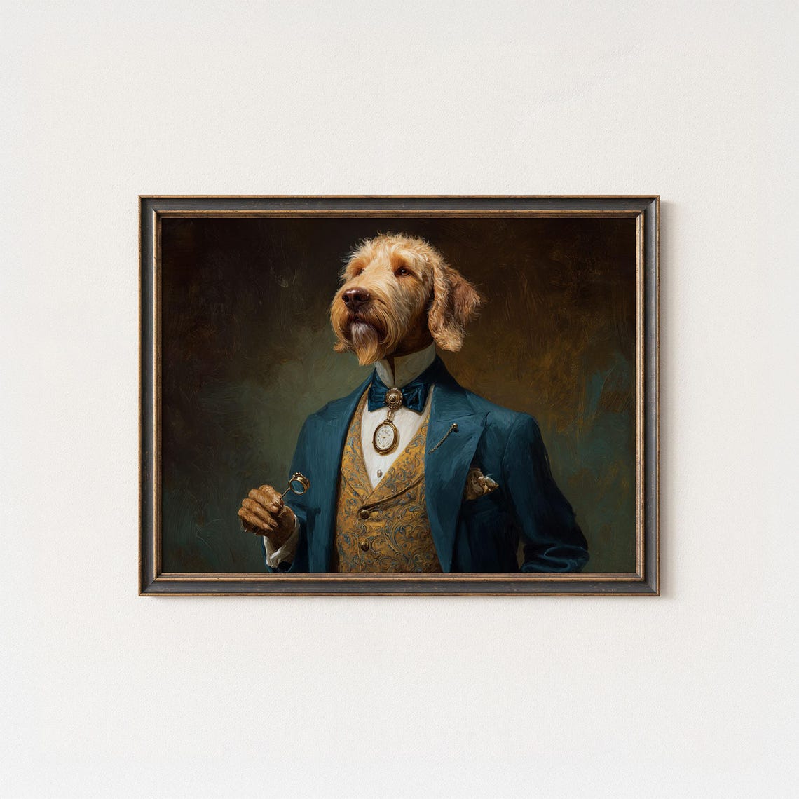 Victorian Gentleman Dog Blue Tailcoat Monocle Pocket Watch Poster