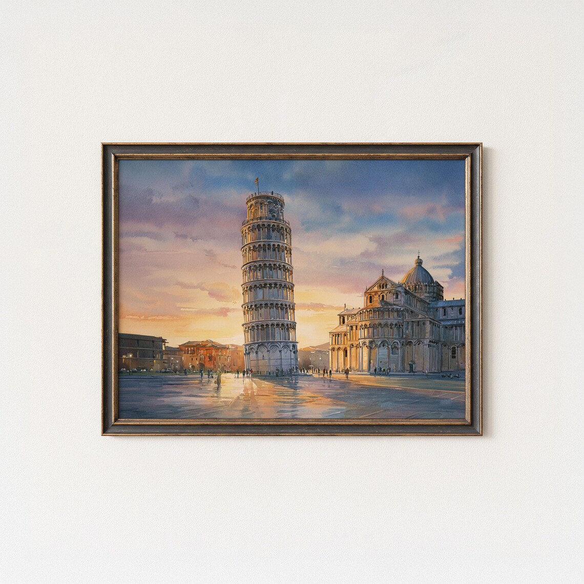Leaning Tower Of Pisa Tuscan Sunset Watercolor Piazza Duomo Painting Poster