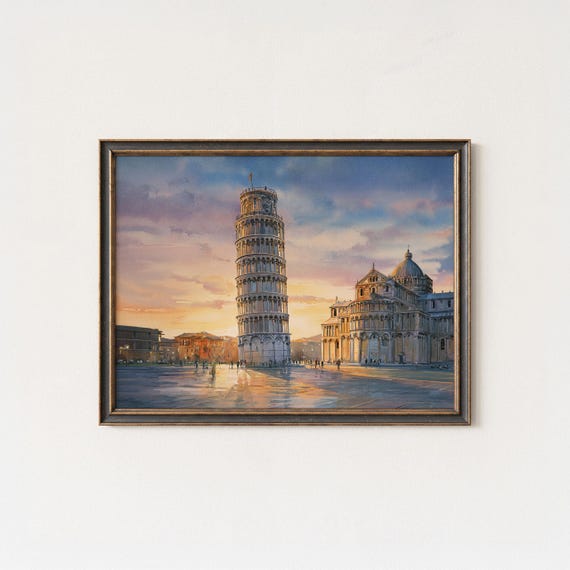 Leaning Tower Of Pisa Painting Tuscan Sunset Watercolor Art Print