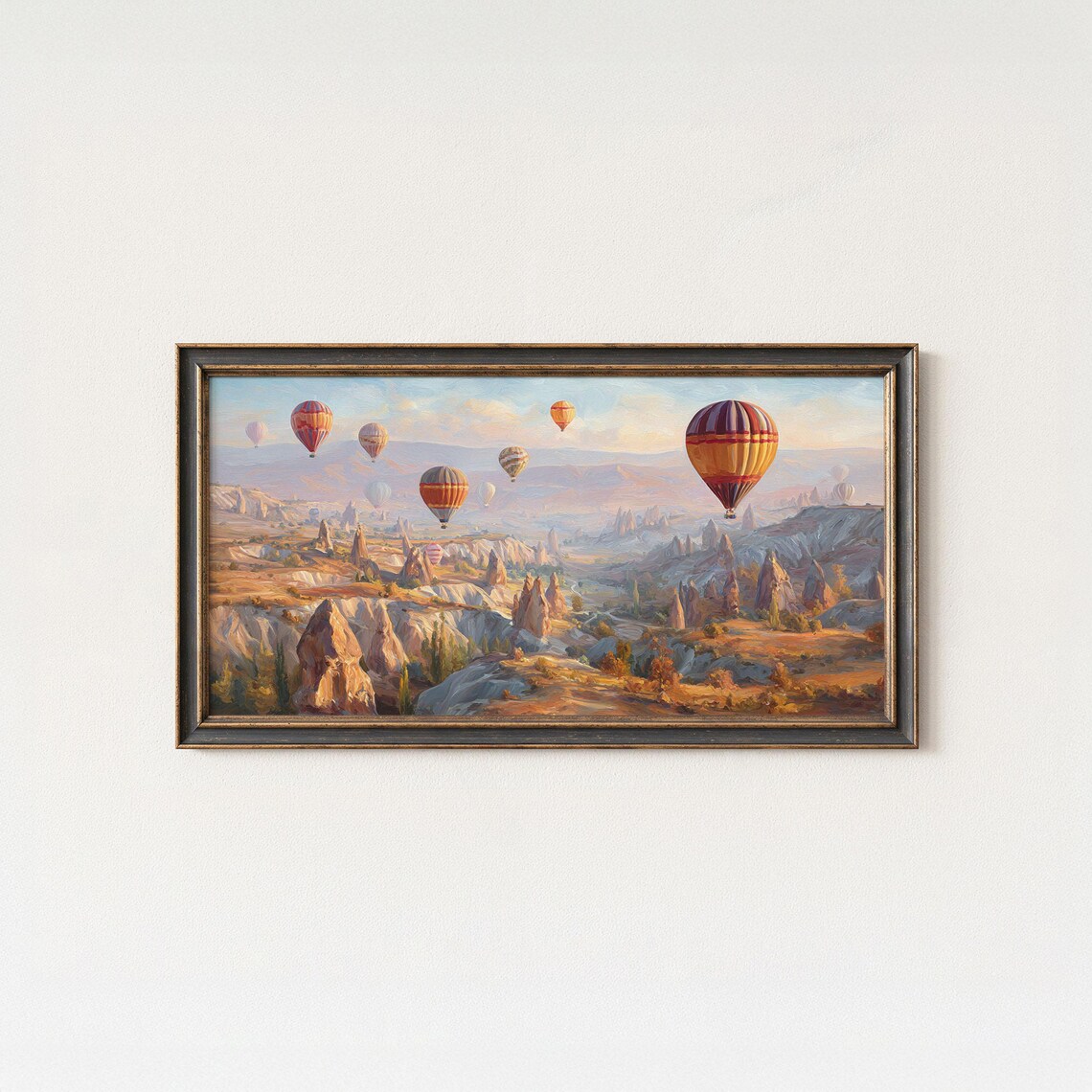 Cappadocia Hot Air Balloons Sunrise Fairy Chimneys Panoramic Painting Poster