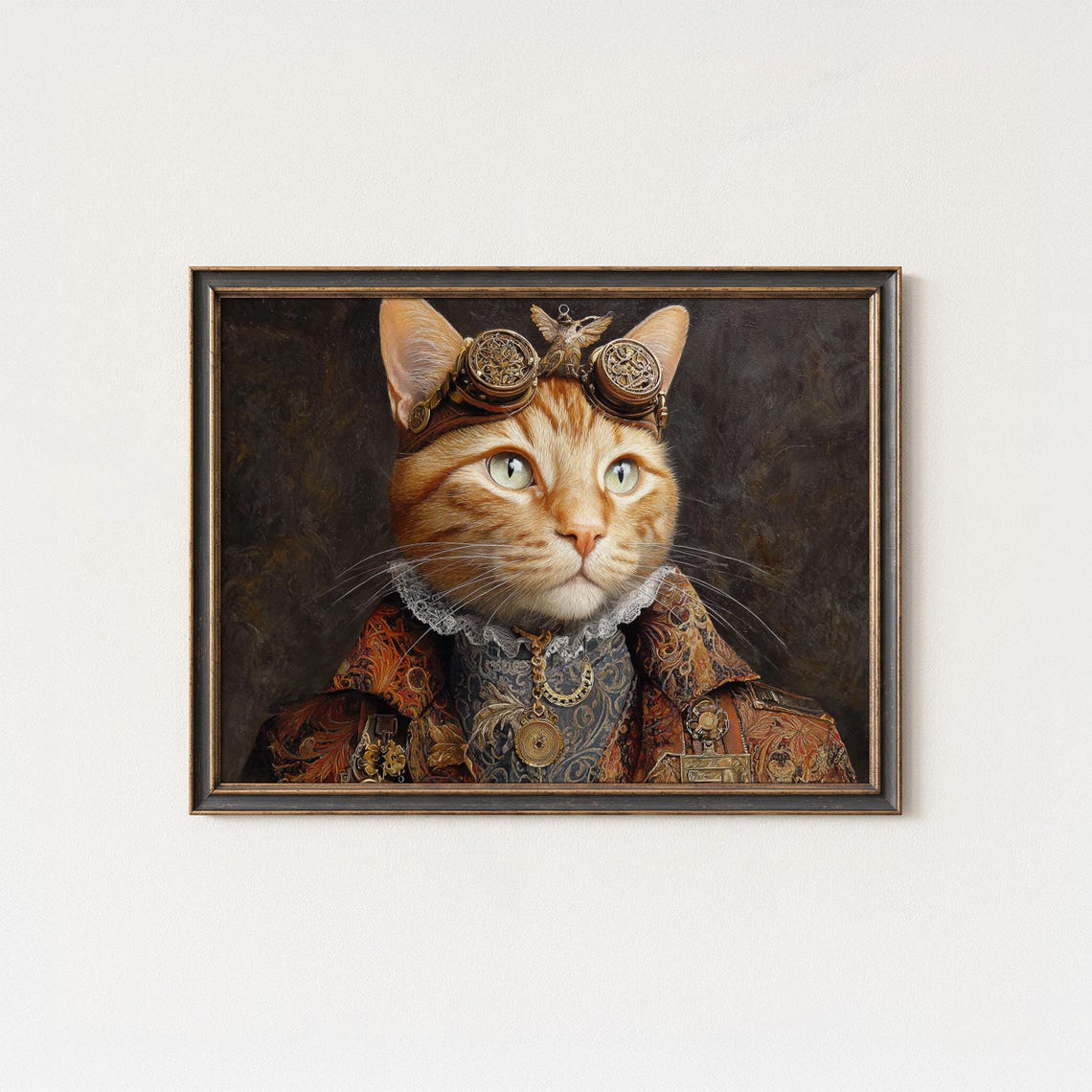 Steampunk Orange Tabby Cat Goggles Victorian Portrait Art Poster