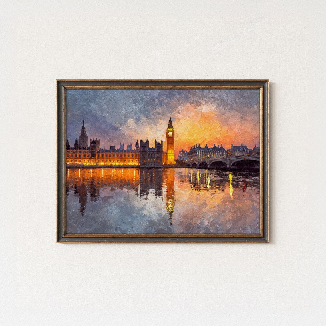 Big Ben Sunset Art Print, London Oil Painting