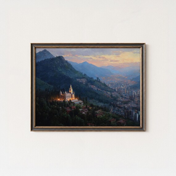 Bogota Monserrate Sanctuary Hilltop Illuminated Night Cityscape Print