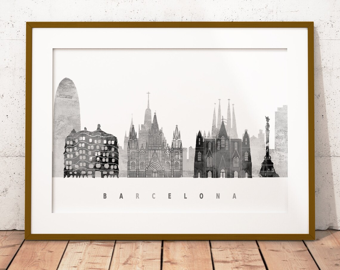 Barcelona Black and White City Skyline Spain Print Decor Modern Gift