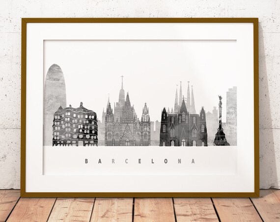 Barcelona Black and White City Skyline Spain Print Decor Modern Gift