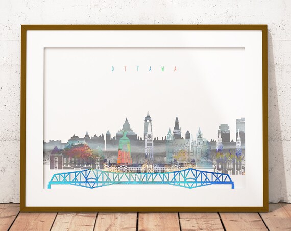 Ottawa Canada Colorful Watercolor City Skyline Artwork Poster