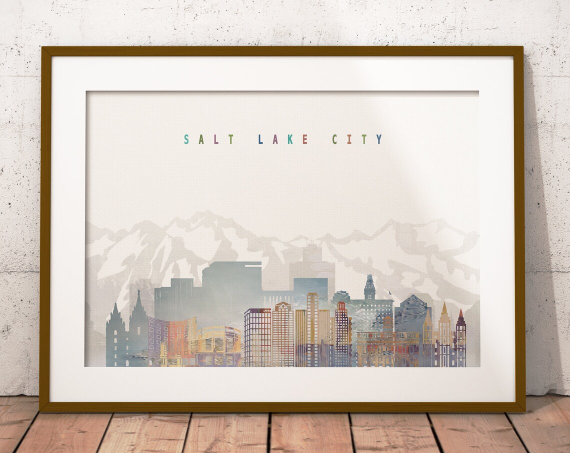 Salt Lake City Watercolor Skyline Mountains Home Decor Poster