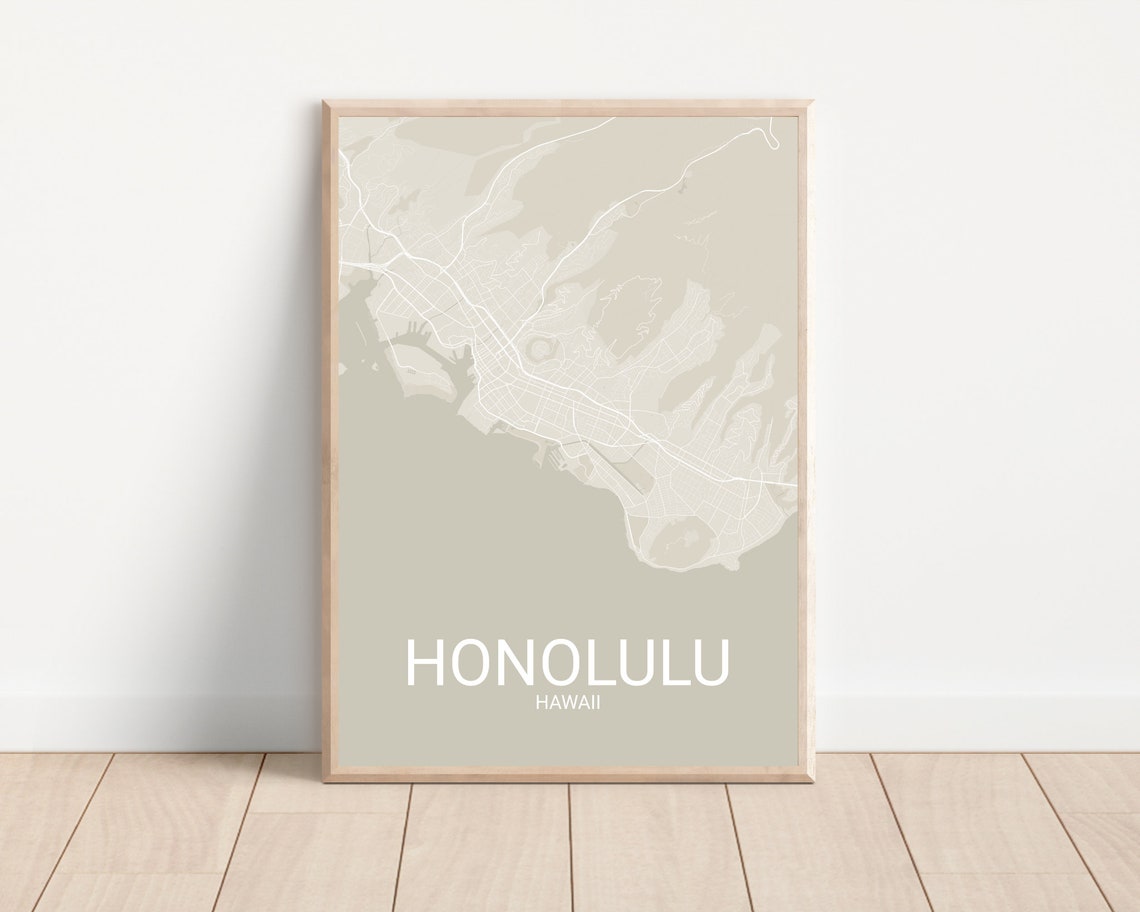 Honolulu Hawaii City Map Print Beige Neutral Minimalist Wall Poster - Image 4