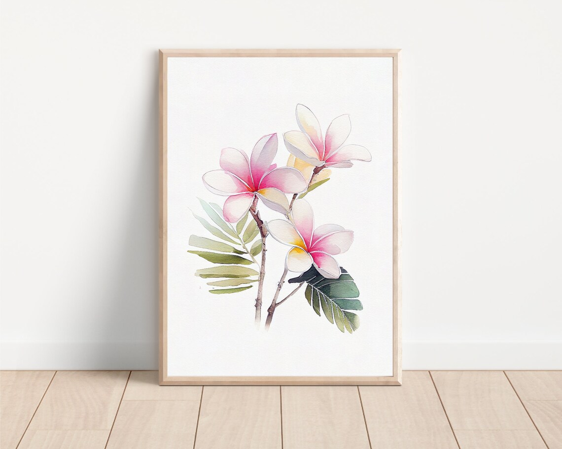 Plumeria Watercolor Art Print, Hawaii Boho Decor