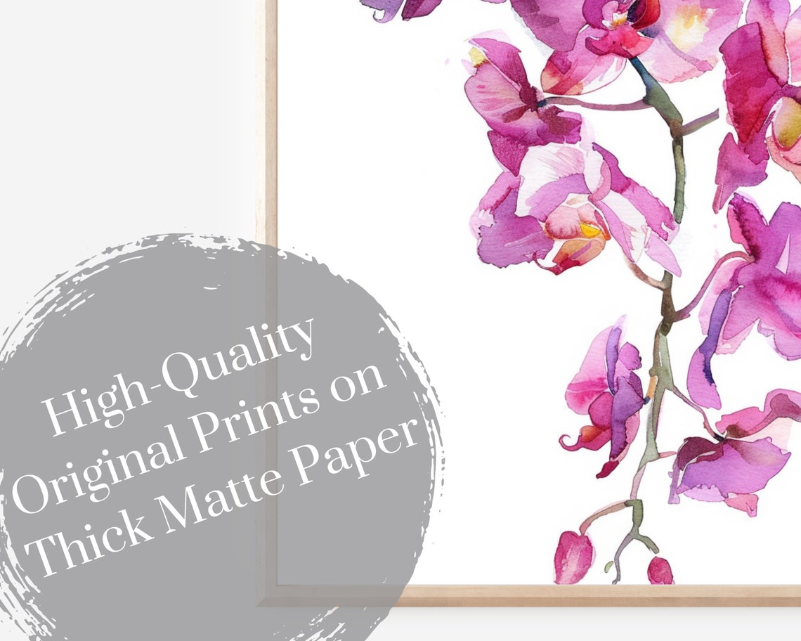 Pink Orchid Cascade Watercolor Flower Elegant Botanical Wall Poster - Image 4