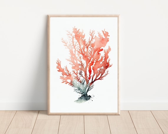 Coral Watercolor Nautical Artwork Island Art Red Coral Art Coral Wall Decor Minimalist Art Boho Art Coral Artwork
