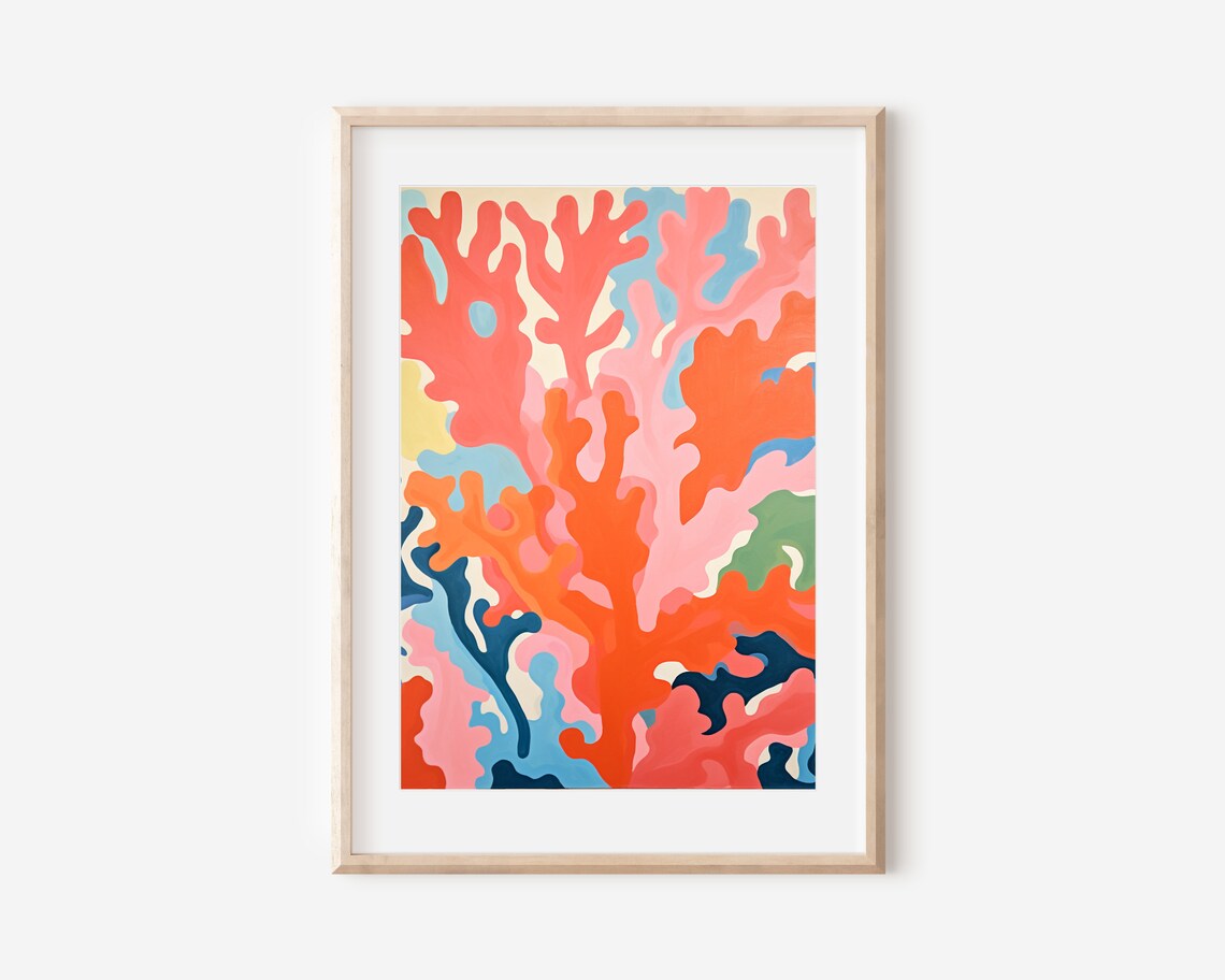 Matisse-Inspired Boho Coral Seaside Art Print